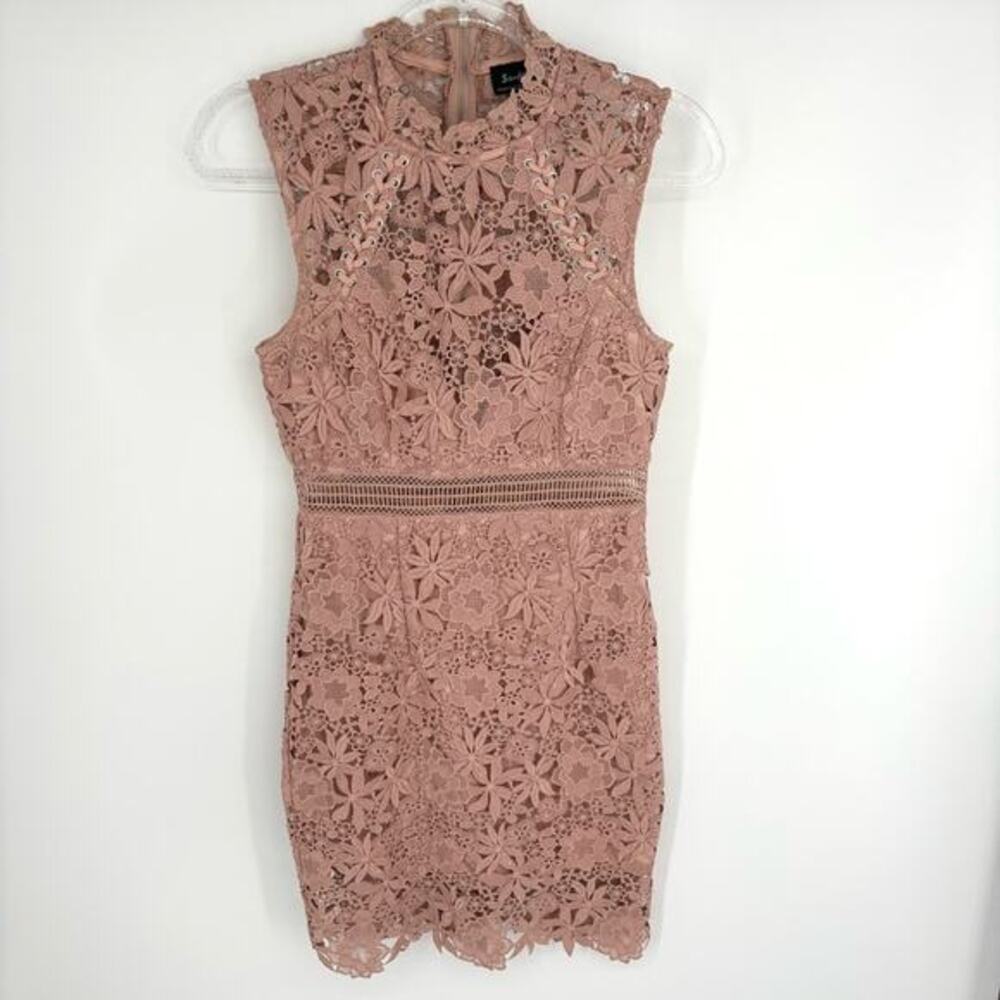 Bardot Paris Lace Bodycon‎ Dress Size 4 Blush Pink Fitted Halter Feminine Floral